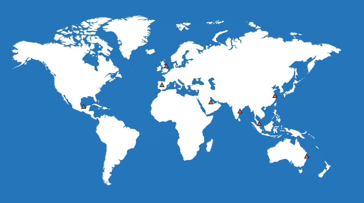 Map of the world marking CIS Gases offices across Europe, the Americas, the Middle East and Asia-Pacific